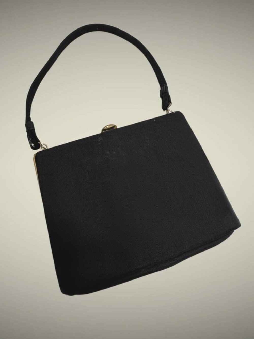 Vintage 1940's Black Handbag Purse Fabric Gold Tone Hardware
